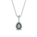 Load image into Gallery viewer, half-carat-pear-diamond-halo-necklace-pendant-with-emerald-in-FDPD86826PE(6.0X4.0MM)GEMGRANGLE1-NL-WG
