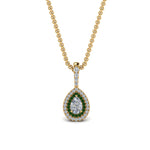 Load image into Gallery viewer, half-carat-pear-diamond-halo-necklace-pendant-with-emerald-in-FDPD86826PE(6.0X4.0MM)GEMGRANGLE1-NL-YG
