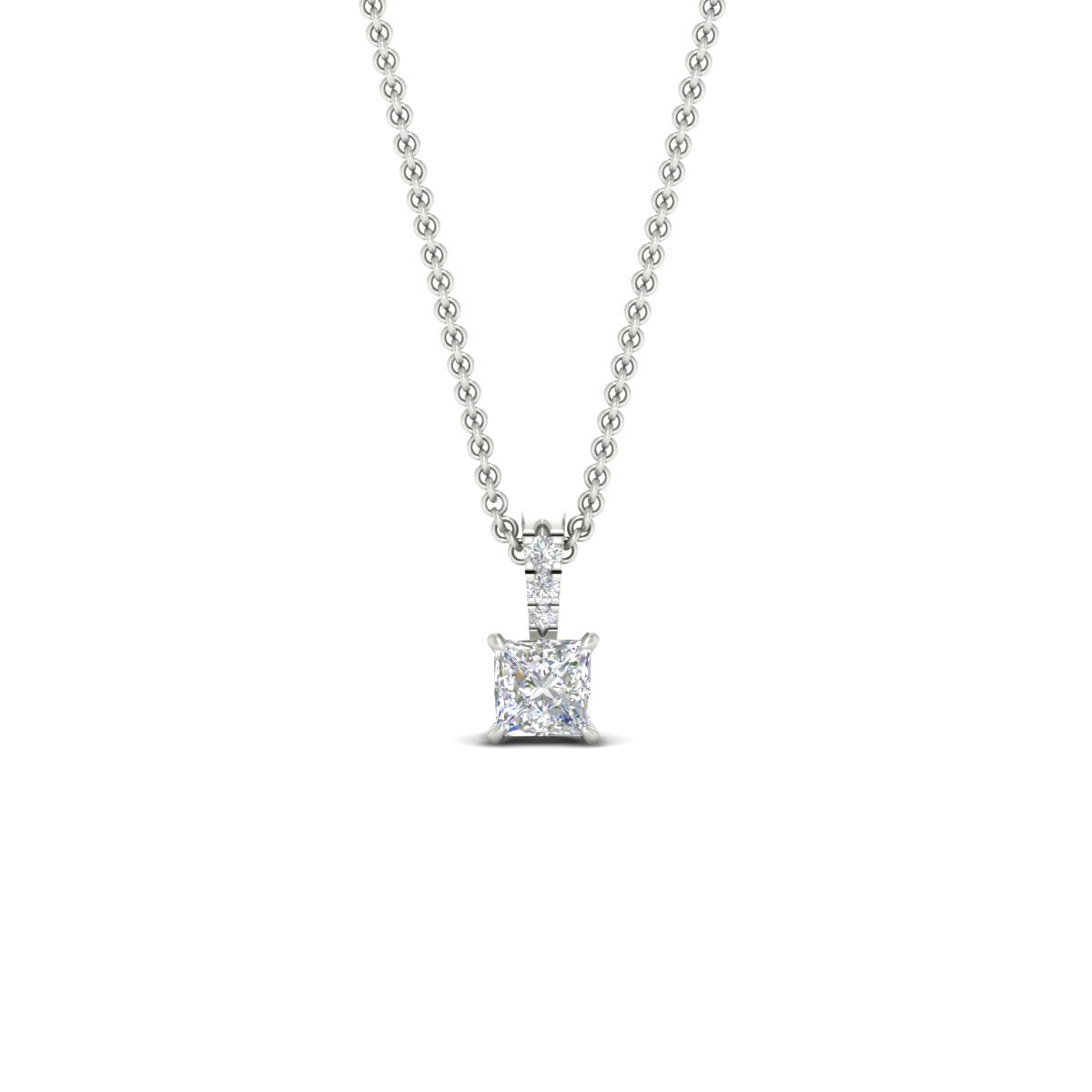 Pavé Bail Princess Cut Diamond Pendant