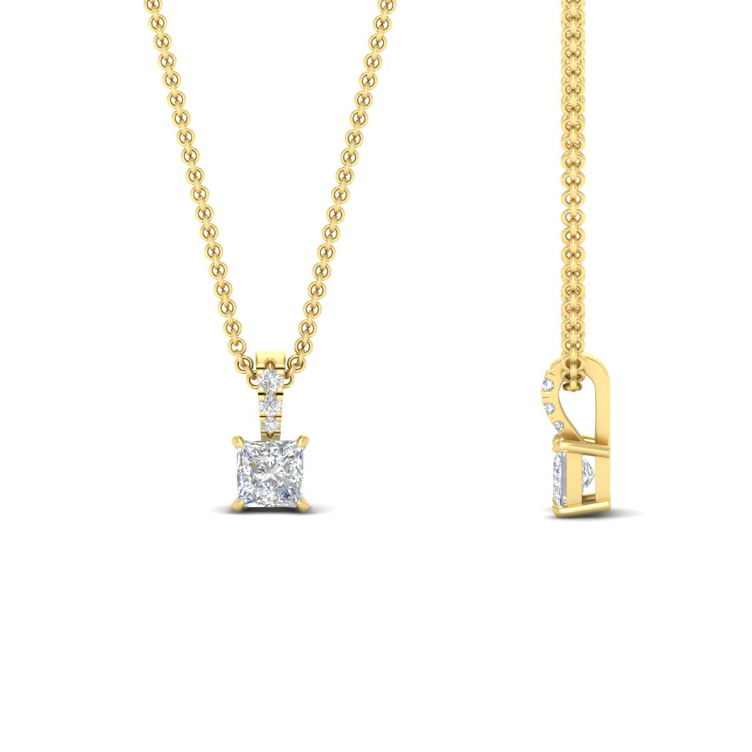 Pavé Bail Princess Cut Diamond Pendant