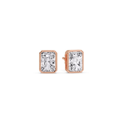 Elongated Radiant Cut Diamond Stud Earrings Set With Bezel Frame