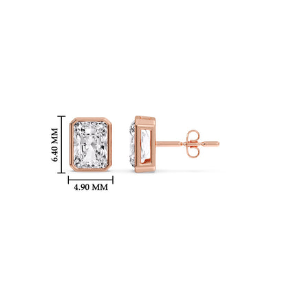 Elongated Radiant Cut Diamond Stud Earrings Set With Bezel Frame