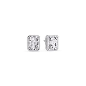 Elongated Radiant Cut Diamond Stud Earrings Set With Bezel Frame