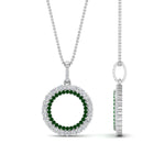 Load image into Gallery viewer, half-ct.-diamond-double-circle-pendant-with-emerald-in-FDPD10761-GEMGR-NL-WG
