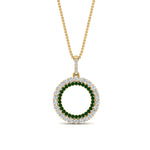 Load image into Gallery viewer, half-ct.-diamond-double-circle-pendant-with-emerald-in-FDPD10761-GEMGR-NL-YG

