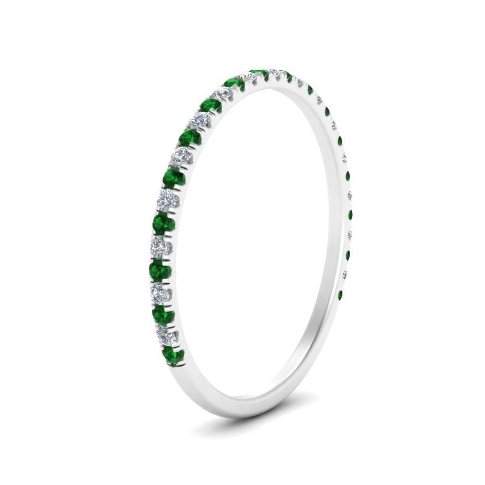 half-eternity-stackable-diamond-wedding-ring-with-emerald-in-FD67818BGEMGR-NL-WG