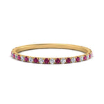 Load image into Gallery viewer, half-eternity-stackable-diamond-wedding-ring-with-pink-sapphire-in-FD67818BGSADRPI-NL-YG
