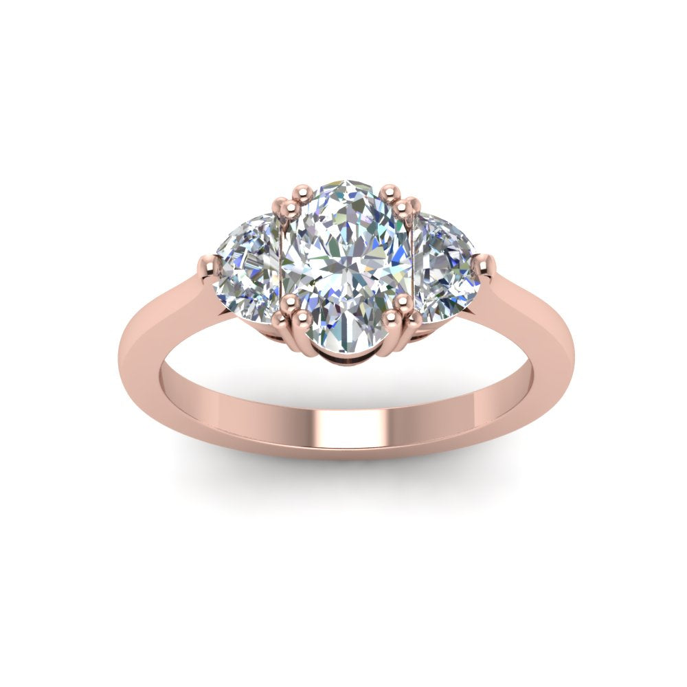 Oval Cut Half Moon 3 Stone Engagement Ring