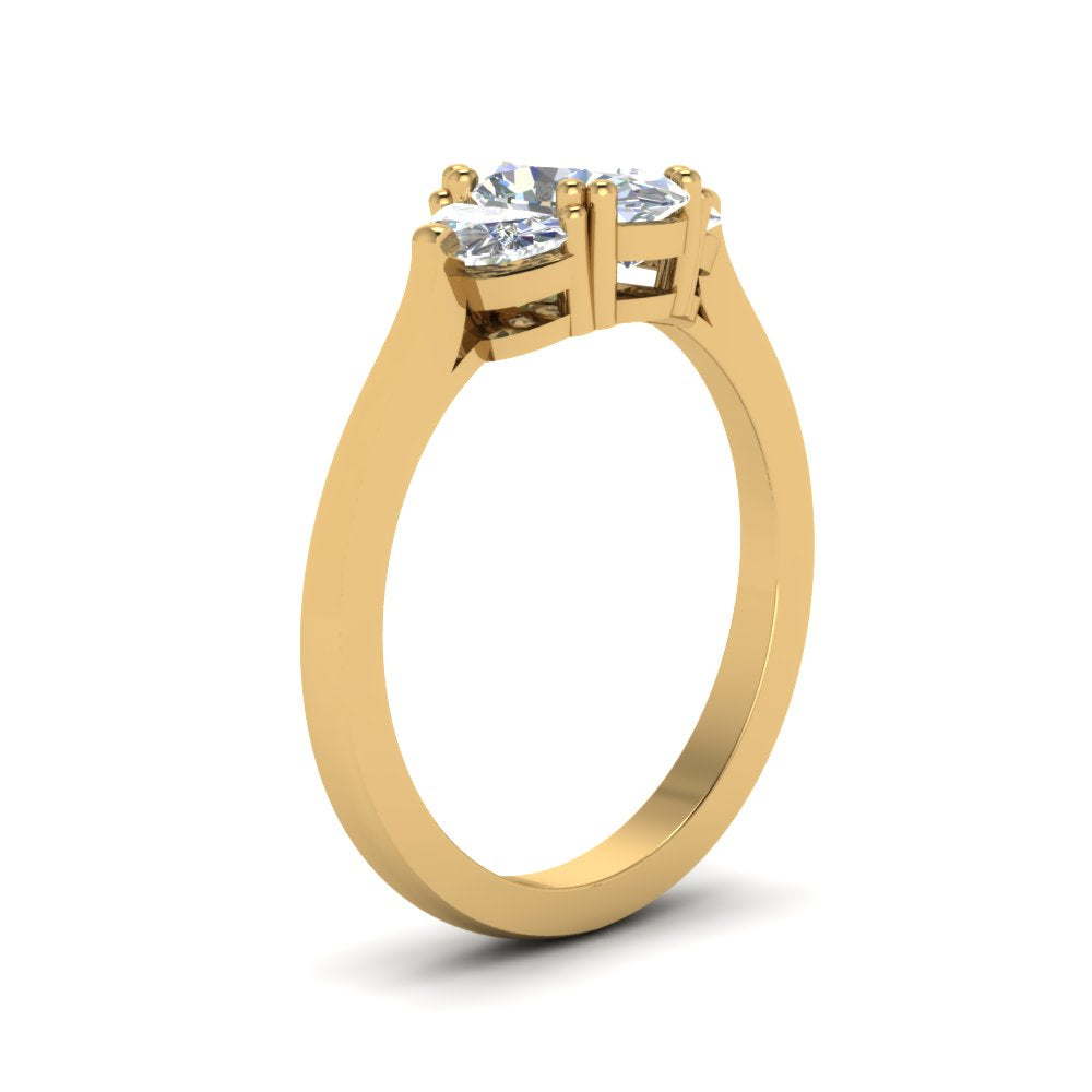 Oval Cut Half Moon 3 Stone Engagement Ring