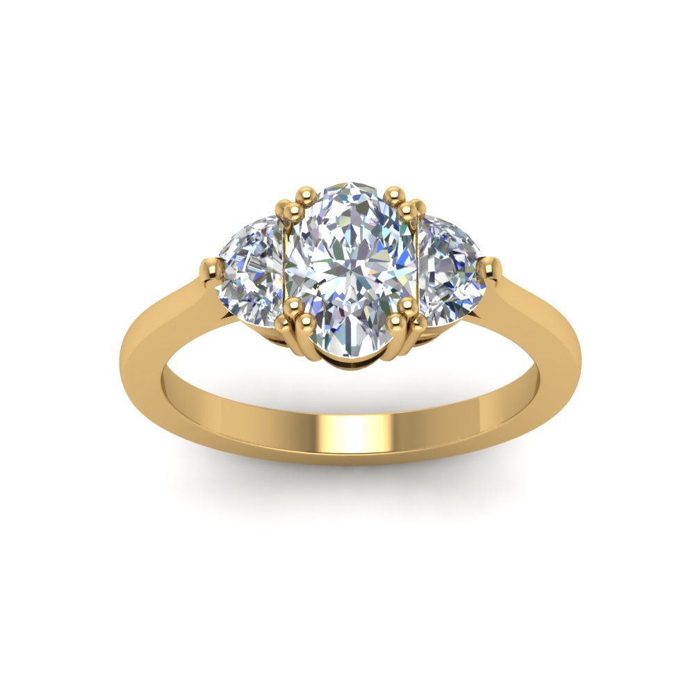 Oval Cut Half Moon 3 Stone Engagement Ring
