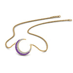 Load image into Gallery viewer, half-moon-necklace-diamond-pendant-with-purple-topaz-in-FDPD9197GVITOANGLE1-NL-YG
