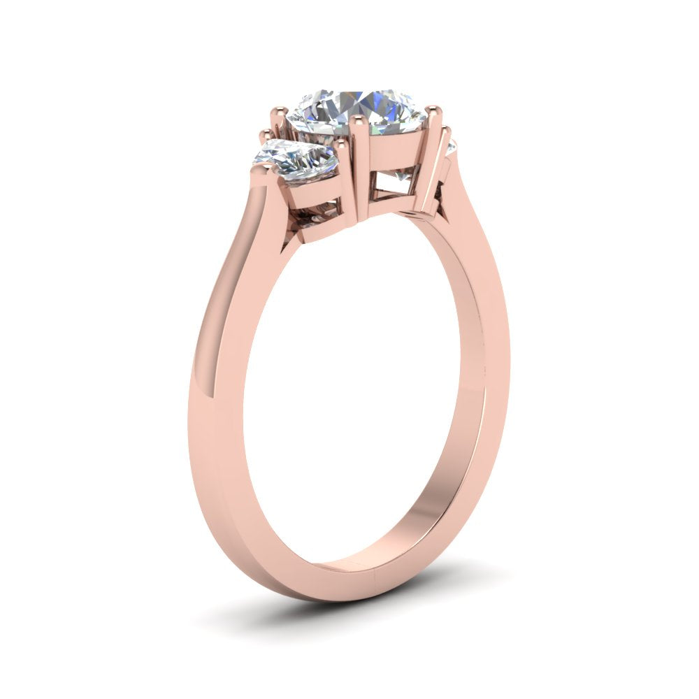 Round Cut Half Moon Accent Engagement Ring