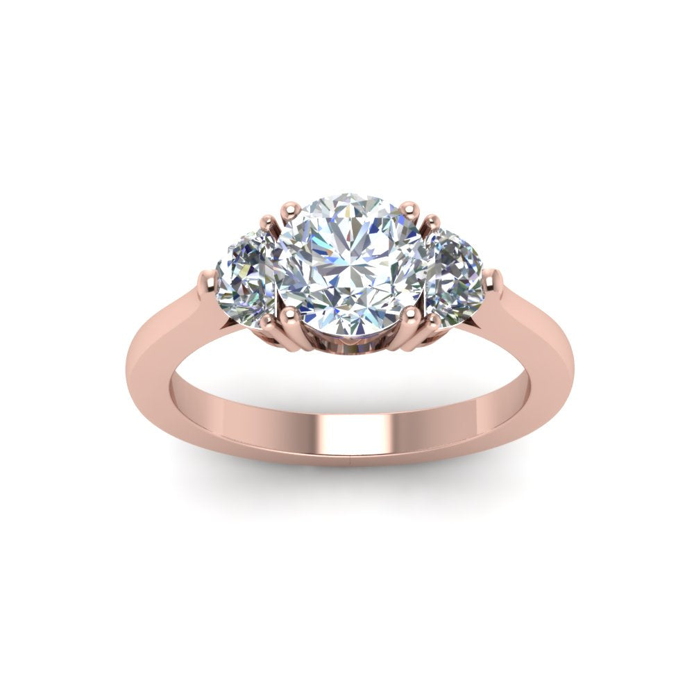 Round Cut Half Moon Accent Engagement Ring
