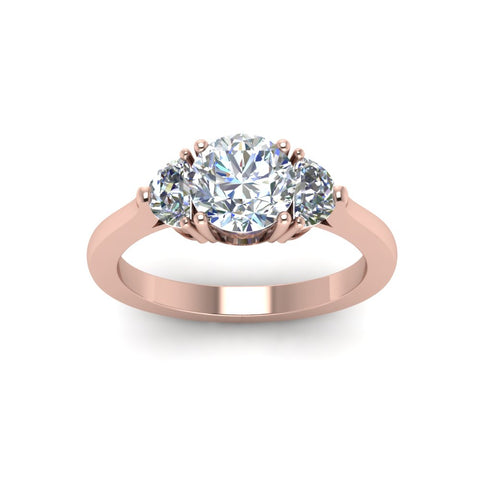 Round Cut Half Moon 3 Stone Engagement Ring