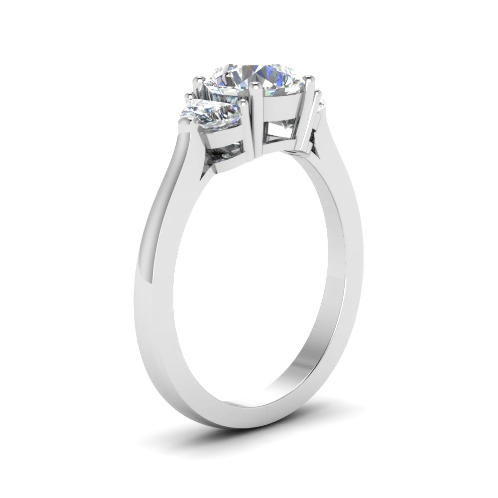 Round Cut Half Moon Accent Engagement Ring