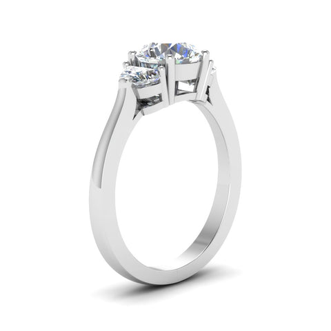 Round Cut Half Moon 3 Stone Engagement Ring
