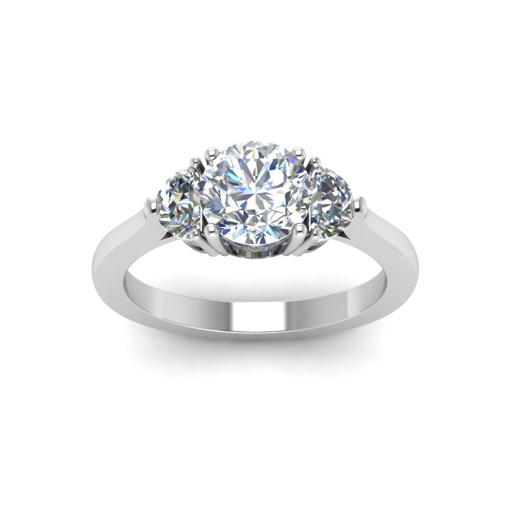 Round Cut Half Moon Accent Engagement Ring