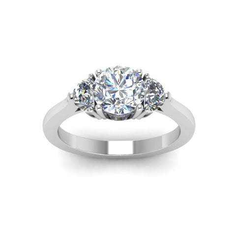 Round Cut Half Moon 3 Stone Engagement Ring