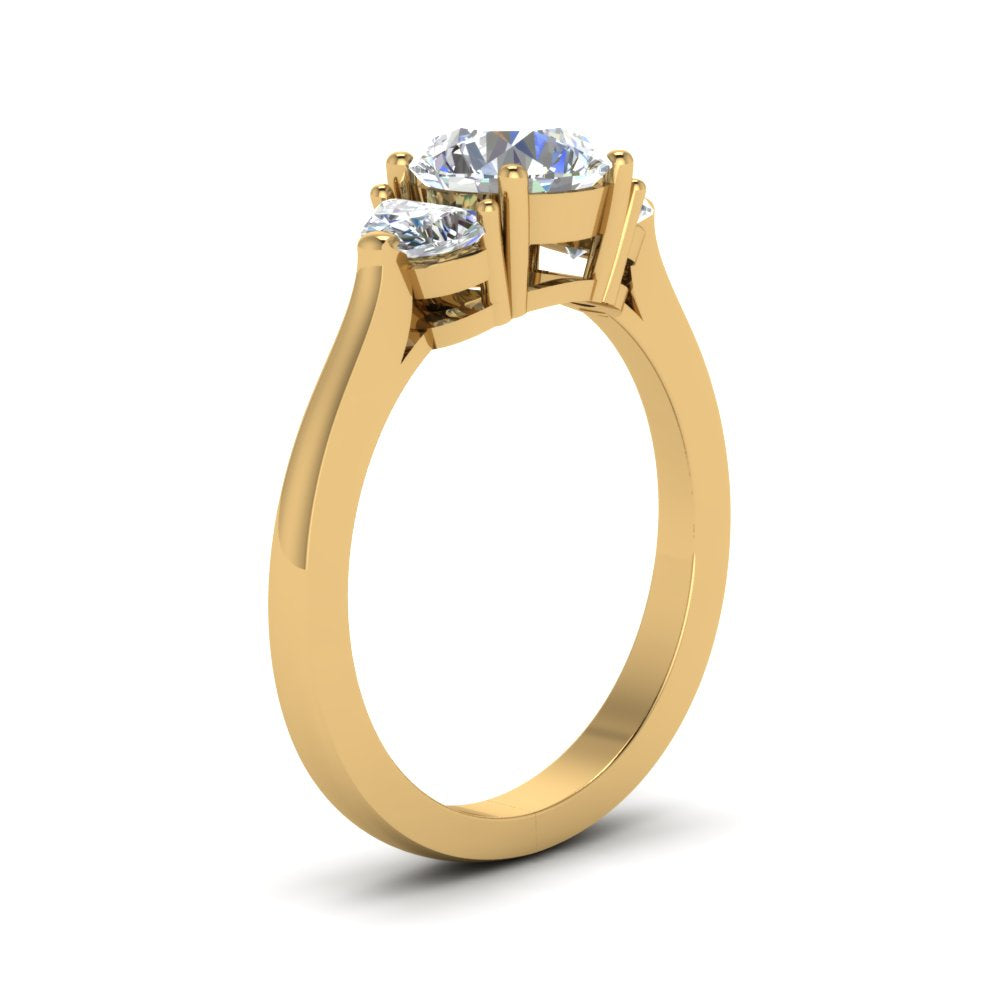 Round Cut Half Moon Accent Engagement Ring