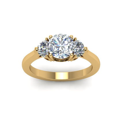 Round Cut Half Moon 3 Stone Engagement Ring