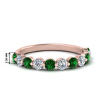 Load image into Gallery viewer, half-way-single-prong-diamond-wedding-band-ring-with-emerald-in-rose-gold-FD9478B(0.75ct)GEMGR-NL-RG