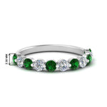 Load image into Gallery viewer, half-way-single-prong-diamond-wedding-band-ring-with-emerald-in-white-gold-FD9478B(0.75ct)GEMGR-NL-WG