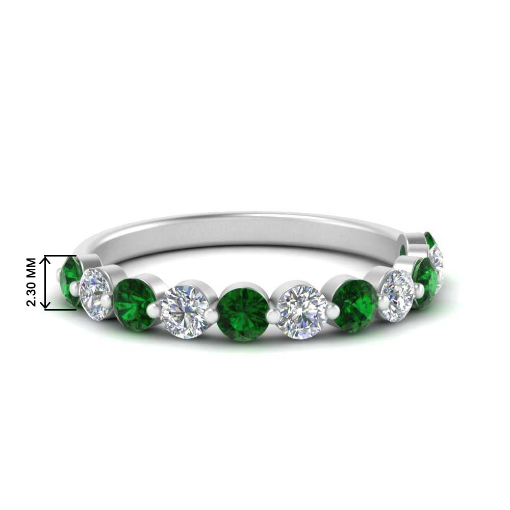 half-way-single-prong-diamond-wedding-band-ring-with-emerald-in-white-gold-FD9478B(0.75ct)GEMGR-NL-WG