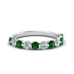 Load image into Gallery viewer, half-way-single-prong-diamond-wedding-band-ring-with-emerald-in-white-gold-FD9478B(0.75ct)GEMGR-NL-WG