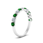 Load image into Gallery viewer, half-way-single-prong-diamond-wedding-band-ring-with-emerald-in-white-gold-FD9478B(0.75ct)GEMGR-NL-WG