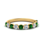 Load image into Gallery viewer, half-way-single-prong-diamond-wedding-band-ring-with-emerald-in-yellow-gold-FD9478B(0.75ct)GEMGR-NL-YG