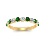 Load image into Gallery viewer, half-way-single-prong-diamond-wedding-band-ring-with-emerald-in-yellow-gold-FD9478B(0.75ct)GEMGR-NL-YG