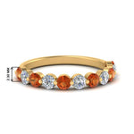 Load image into Gallery viewer, half-way-single-prong-diamond-wedding-band-ring-with-orange-sapphire-in-yellow-gold-FD9478B(0.75ct)GSAOR-NL-YG