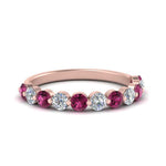 Load image into Gallery viewer, half-way-single-prong-diamond-wedding-band-ring-with-pink-sapphire-in-rose-gold-FD9478B(0.75ct)GSADRPI-NL-RG