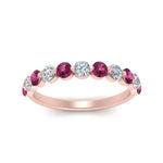 Load image into Gallery viewer, half-way-single-prong-diamond-wedding-band-ring-with-pink-sapphire-in-rose-gold-FD9478B(0.75ct)GSADRPI-NL-RG