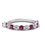 Load image into Gallery viewer, half-way-single-prong-diamond-wedding-band-ring-with-pink-sapphire-in-white-gold-FD9478B(0.75ct)GSADRPI-NL-WG