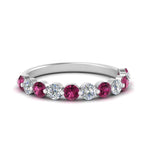 Load image into Gallery viewer, half-way-single-prong-diamond-wedding-band-ring-with-pink-sapphire-in-white-gold-FD9478B(0.75ct)GSADRPI-NL-WG