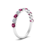 Load image into Gallery viewer, half-way-single-prong-diamond-wedding-band-ring-with-pink-sapphire-in-white-gold-FD9478B(0.75ct)GSADRPI-NL-WG