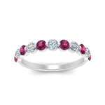 Load image into Gallery viewer, half-way-single-prong-diamond-wedding-band-ring-with-pink-sapphire-in-white-gold-FD9478B(0.75ct)GSADRPI-NL-WG