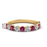 Load image into Gallery viewer, half-way-single-prong-diamond-wedding-band-ring-with-pink-sapphire-in-yellow-gold-FD9478B(0.75ct)GSADRPI-NL-YG