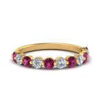Load image into Gallery viewer, half-way-single-prong-diamond-wedding-band-ring-with-pink-sapphire-in-yellow-gold-FD9478B(0.75ct)GSADRPI-NL-YG