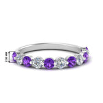 Load image into Gallery viewer, half-way-single-prong-diamond-wedding-band-ring-with-purple-topaz-in-white-gold-FD9478B(0.75ct)GVITO-NL-WG