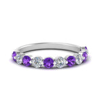 Load image into Gallery viewer, half-way-single-prong-diamond-wedding-band-ring-with-purple-topaz-in-white-gold-FD9478B(0.75ct)GVITO-NL-WG