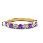 Load image into Gallery viewer, half-way-single-prong-diamond-wedding-band-ring-with-purple-topaz-in-yellow-gold-FD9478B(0.75ct)GVITO-NL-YG