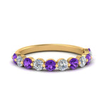 Load image into Gallery viewer, half-way-single-prong-diamond-wedding-band-ring-with-purple-topaz-in-yellow-gold-FD9478B(0.75ct)GVITO-NL-YG