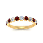 Load image into Gallery viewer, half-way-single-prong-diamond-wedding-band-ring-with-ruby-in-yellow-gold-FD9478B(0.75ct)GRUDR-NL-YG