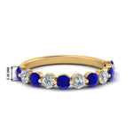 Load image into Gallery viewer, half-way-single-prong-diamond-wedding-band-ring-with-sapphire-in-yellow-gold-FD9478B(0.75ct)GSABL-NL-YG