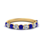 Load image into Gallery viewer, half-way-single-prong-diamond-wedding-band-ring-with-sapphire-in-yellow-gold-FD9478B(0.75ct)GSABL-NL-YG
