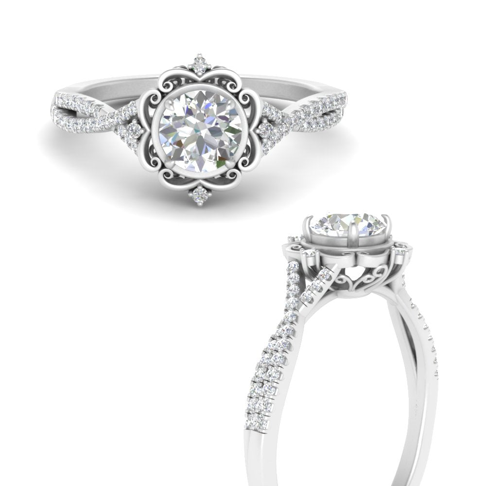Halo Filigree Twisted Diamond Engagement Ring