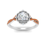 Load image into Gallery viewer, halo-filigree-twisted-orange-sapphire-engagement-ring-in-FD124061RORGSAORANGLE3-NL-WG
