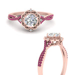 Load image into Gallery viewer, halo-filigree-twisted-pink-sapphire-engagement-ring-in-FD124061RORGSADRPIANGLE3-NL-RG
